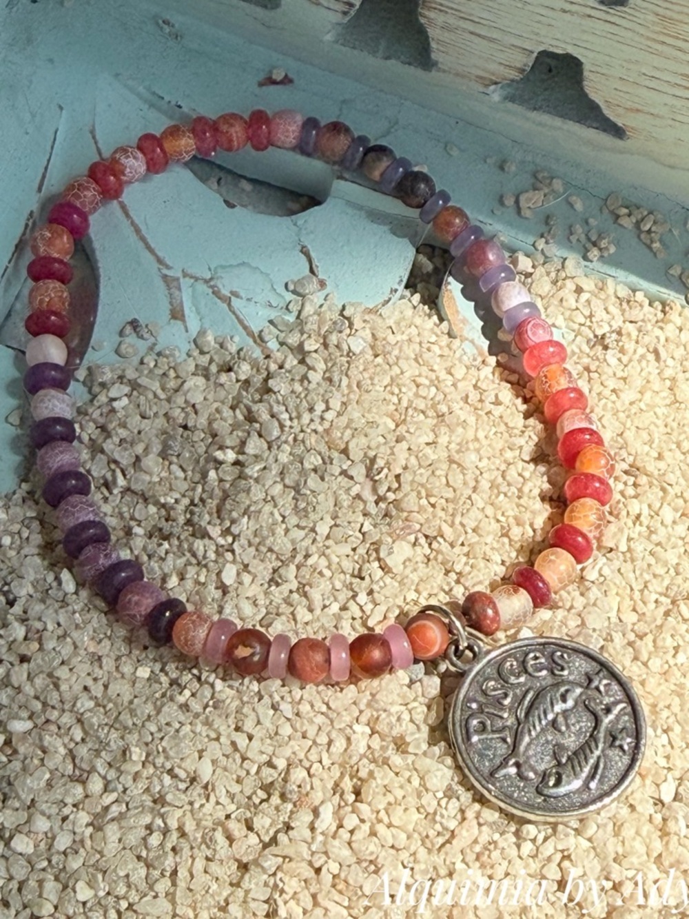 Cherry quartz amethyst Multicolor Bead Bracelet with Pisces Charm